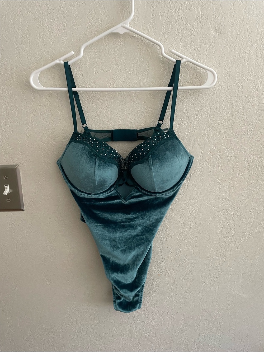 Velvet Emerald Green Lace-Trim Bodysuit